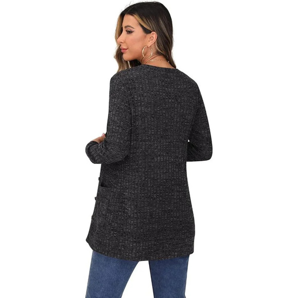 ❤️Women Grey Open Front Button Down Knit Ladies  Sweater Outerwear with Pockets - Picture 5 of 6
